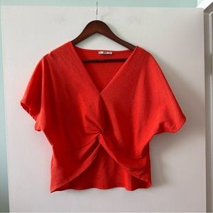 Zara bright red twist top blouse shirt